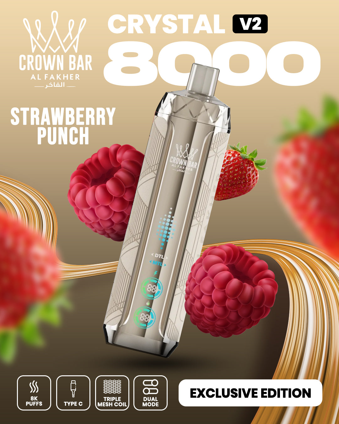 Al Fakher Crown Bar Crystal V2 8000 Strawberry Punch