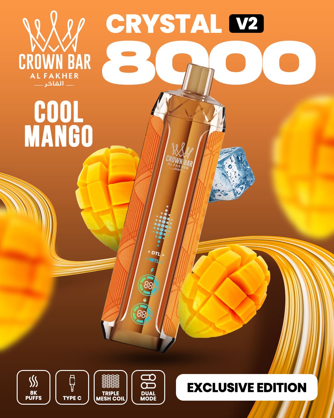 Al Fakher Crown Bar Crystal V2 8000 Cool Mango