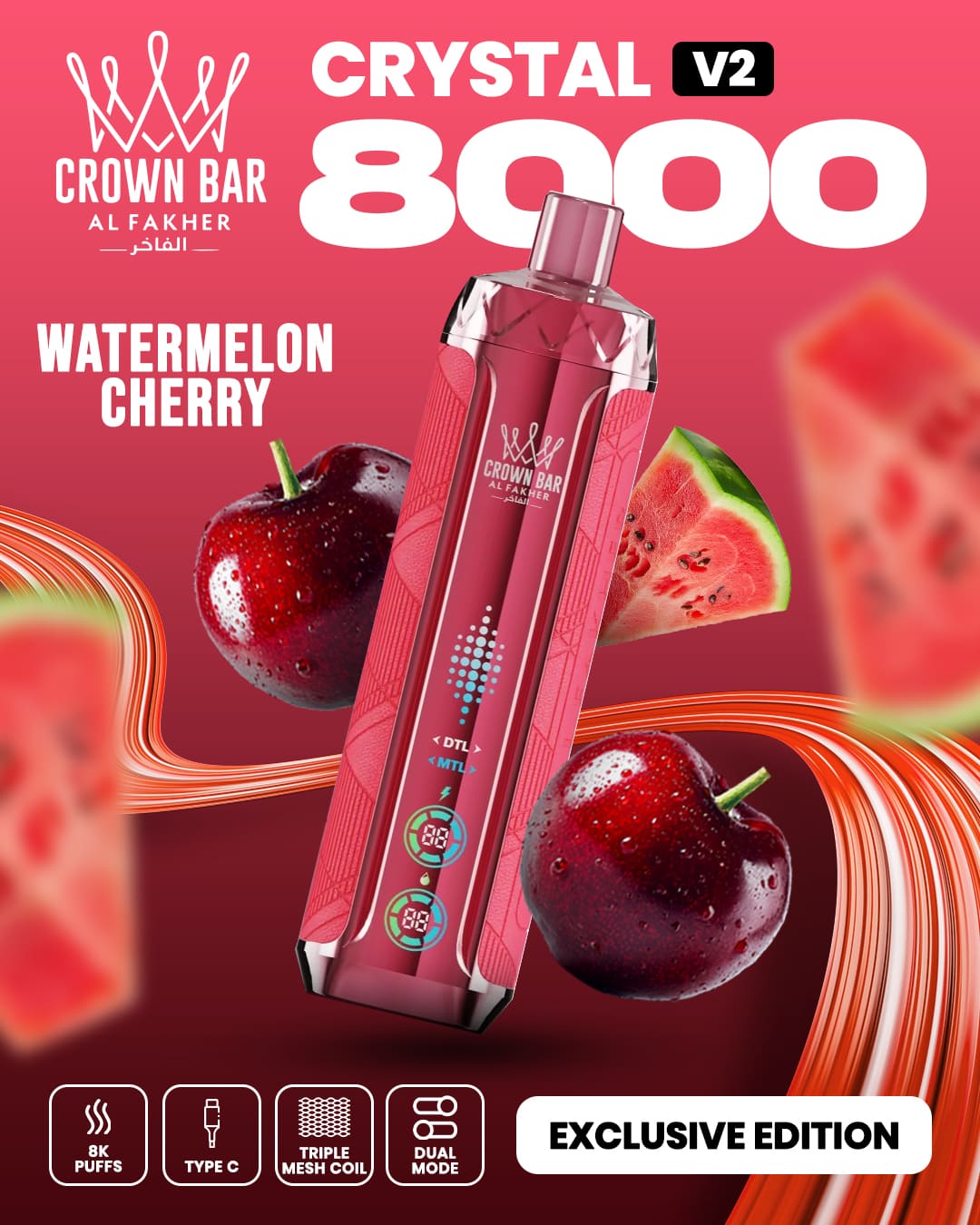 Al Fakher Crown Bar Crystal V2 8000 Watermelon Cherry