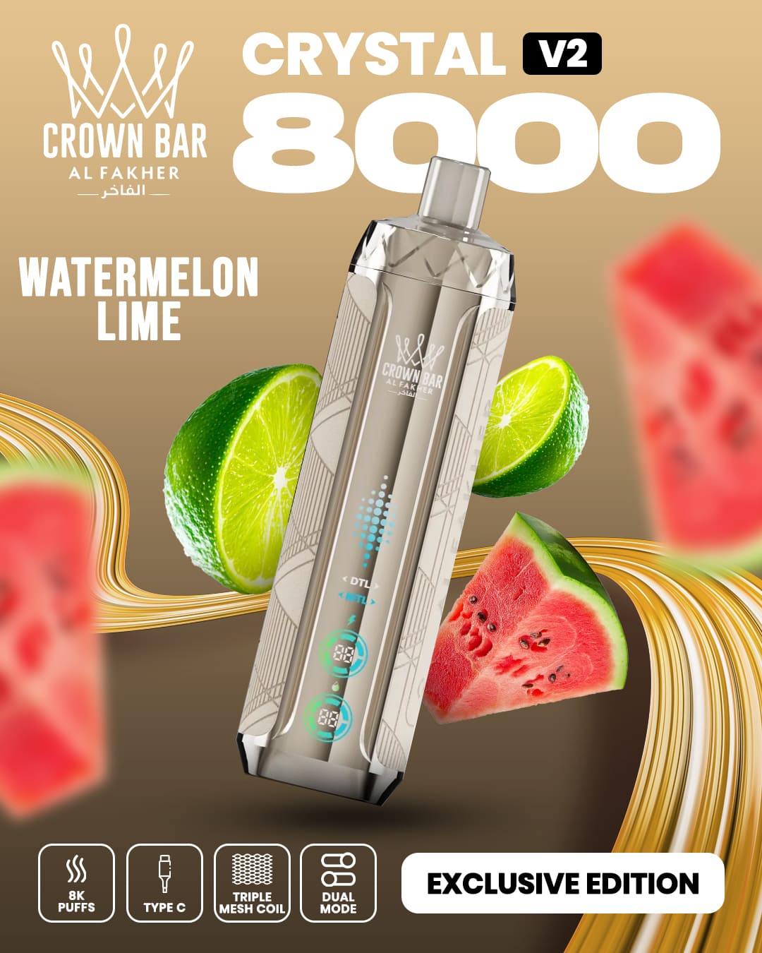 Al Fakher Crown Bar Crystal V2 8000 Watermelon Lime